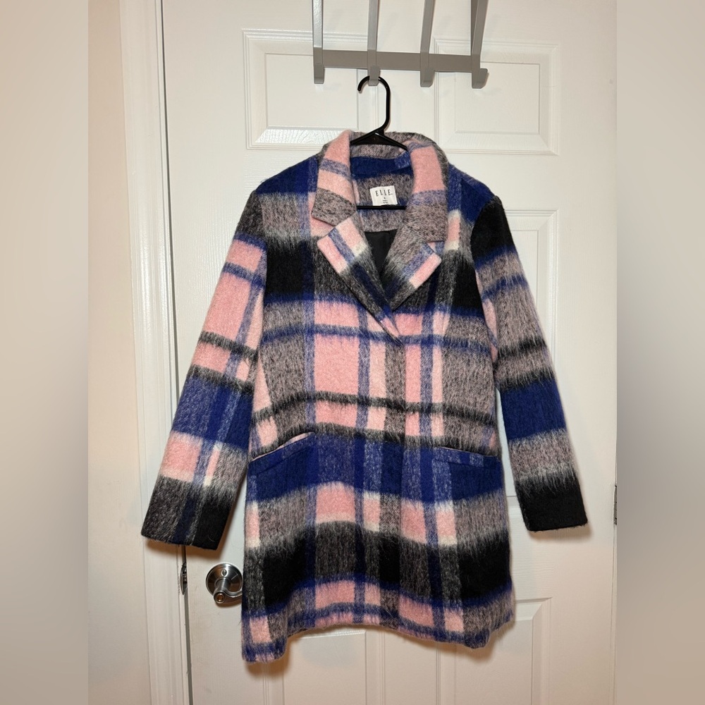 Elle Aubry Plaid Wool Blend Coat